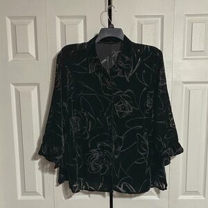 Black floral burnt out lace button down top shirt blouse size 3X